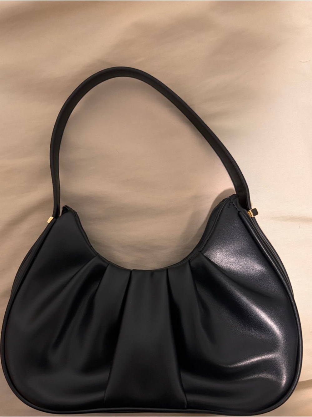 Classic Black Pleated Shoulder Bag